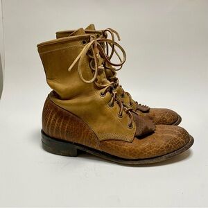 Justin Roper Cowboy Boots Womens size 6.5 C Brown Lace up Kiltie Boots